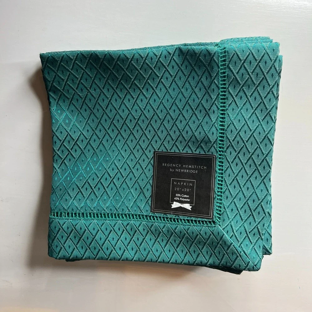 Regency Hemstitch by Newbridge Teal‎ Green Cloth Napkins Set of 6